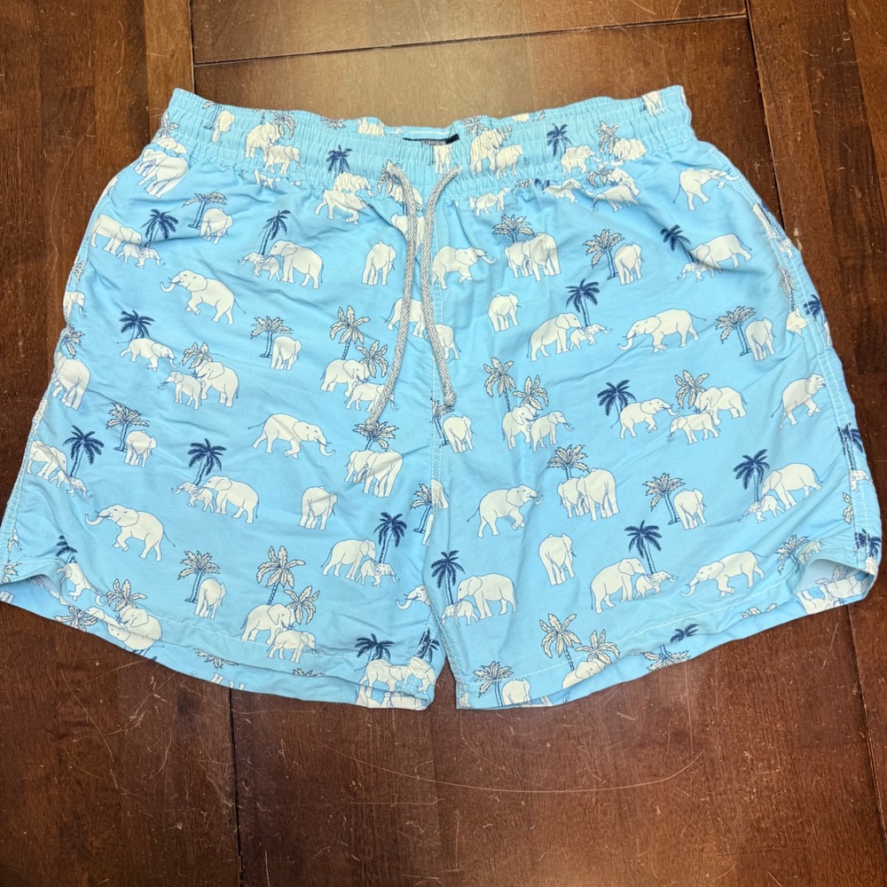 Vilebrequin Swim Trunks Mens XXL Blue Elephant Palm Tree Moorea Shorts